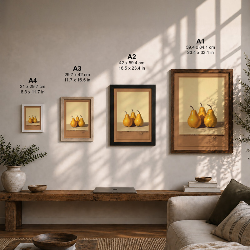 Three Golden Pears Minimalist - Print, Unframed, A2 - 59.4 x 42.0 cm