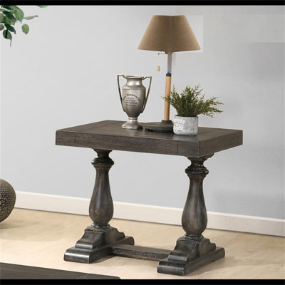 Transitional Wood End Table In Dove Grey, Living Room Solid Wood Sofa Side Table