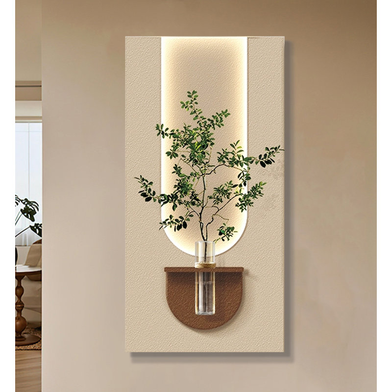 Aquarelle crémeuse plantes vertes grès murales à DEL, H 39,37 po x l 19,69 po x P 3,15 po