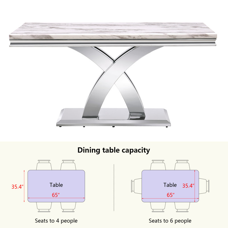 Roycroft Rectangular Faux Marble Top with Stainless Steel Base Dining Table