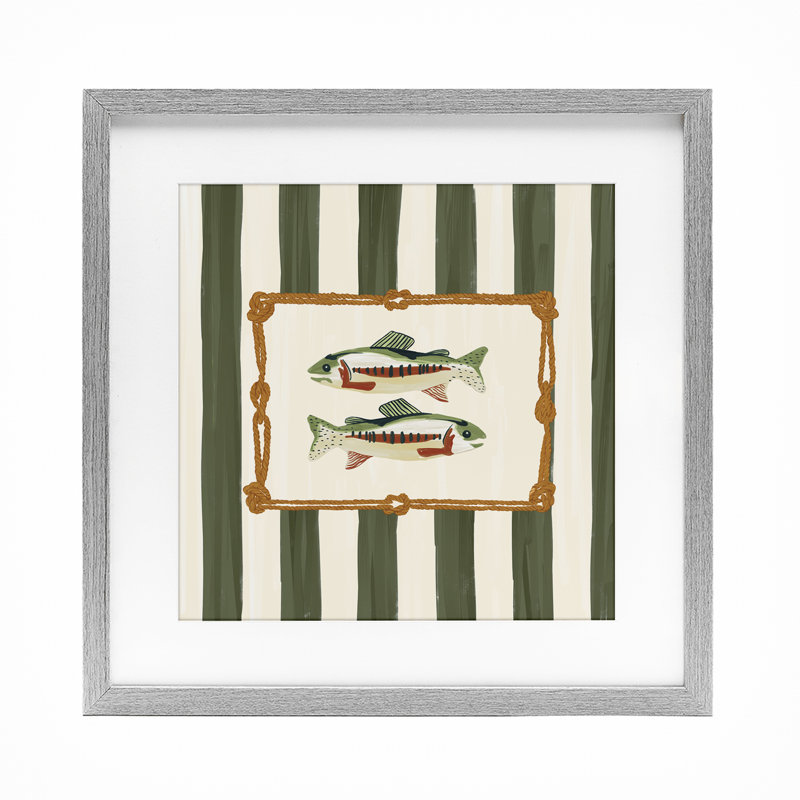 Poisson maritime avec bordure en corde encadrée sous verre, design par Veronica Lara, H 13 po x l 13 po, Cadre de ferme gris