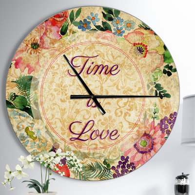 Time is Love - Floral - horloge murale rétro