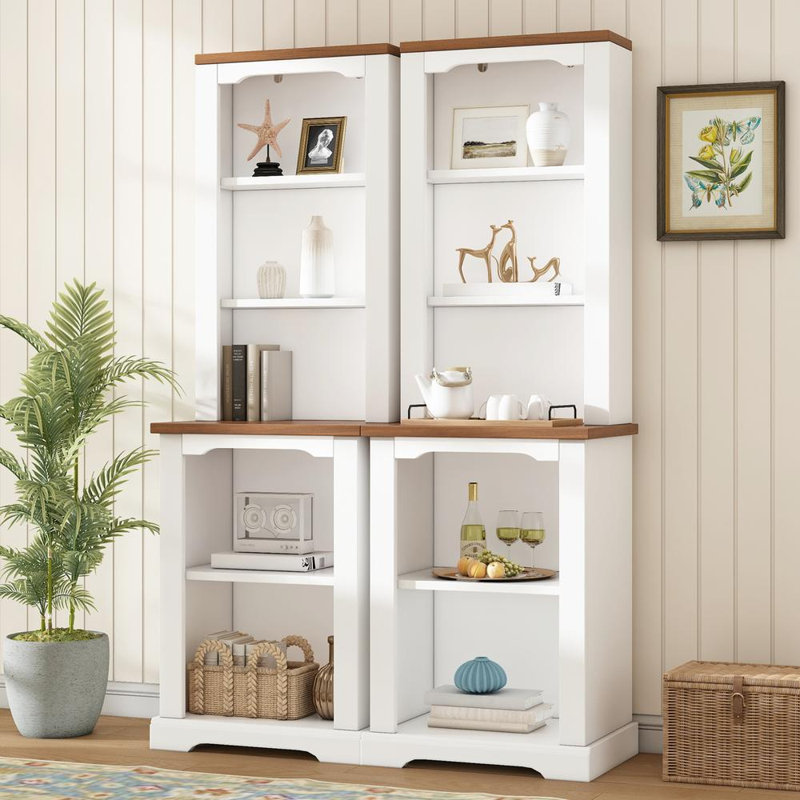 Bibliothèque de présentation pour le salon, armoire haute autoportante deux pièces avec rangement entièrement ouvert