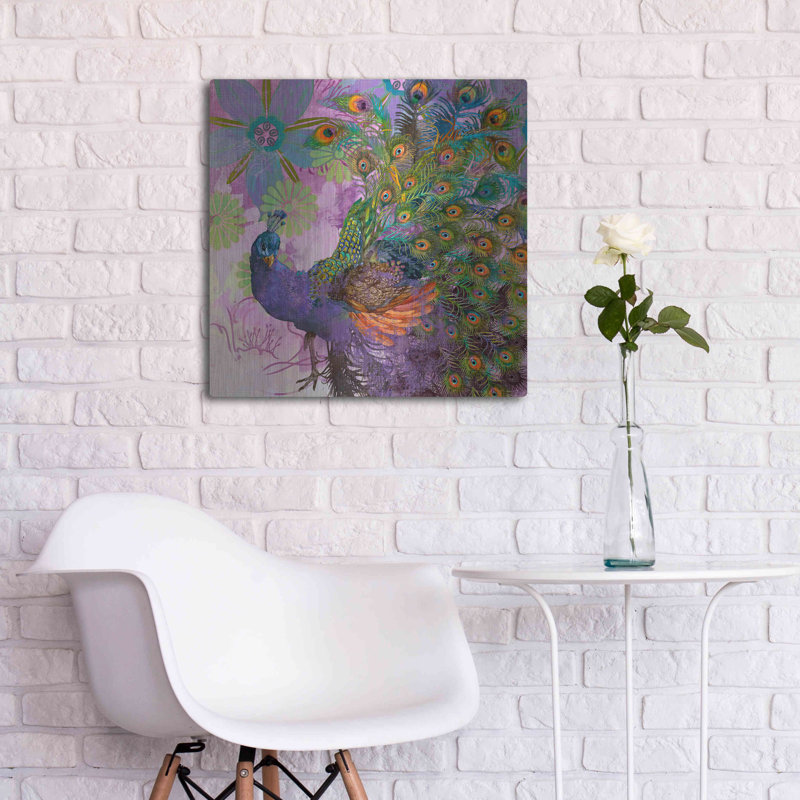 «Peacock Prance» par Evelia Designs, art mural en métal, H 24 po x l 24 po