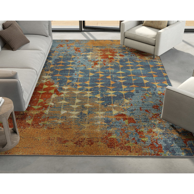 Leonidas Abstract Area Rug, Rectangle 3'3" x 4'11", Blue/Coral