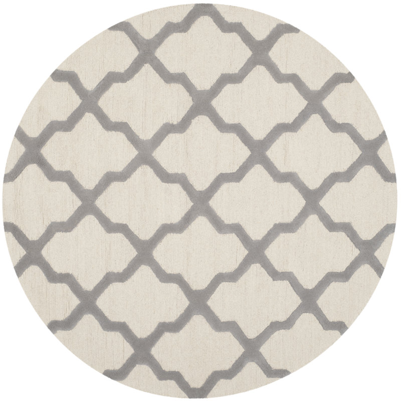 Cannen Hand Tufted Wool Geometric Rug, Round 8', Ivory/Silver