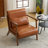 Mid-Century Modern Leatherette Accent Stool And Chair With Walnut Rubberwood Legs-216077215