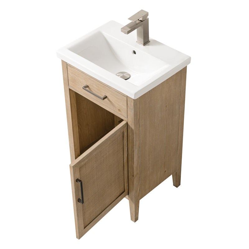 Meuble-lavabo simple 20 po avec comptoir en céramique Sebastiano, Sable côtier / nickel antique