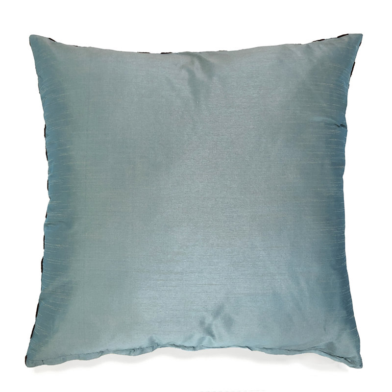 Embroidered Throw Pillow, Aqua/Chocolate