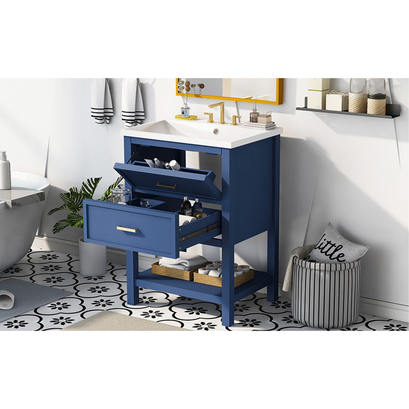 Meuble-lavabo élégant avec tiroirs fonctionnels et lavabo, Bleu