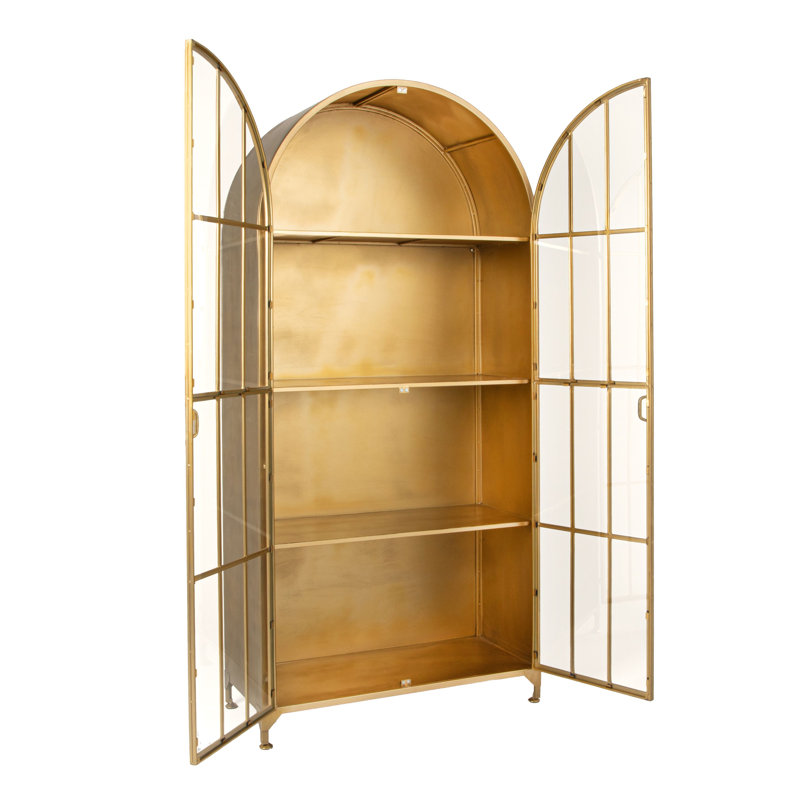 Laurelville Arched Glass Door Metal Curio Cabinet, Gold