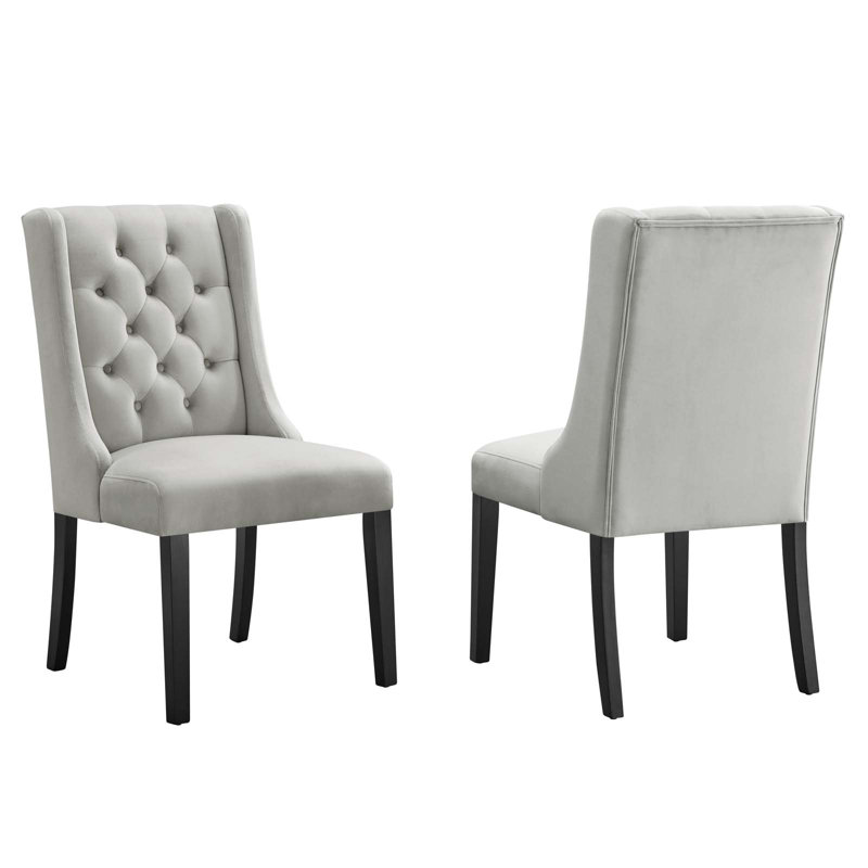 Modway Baronet Performance Velvet Dining Chairs - Set of 2, Light Gray