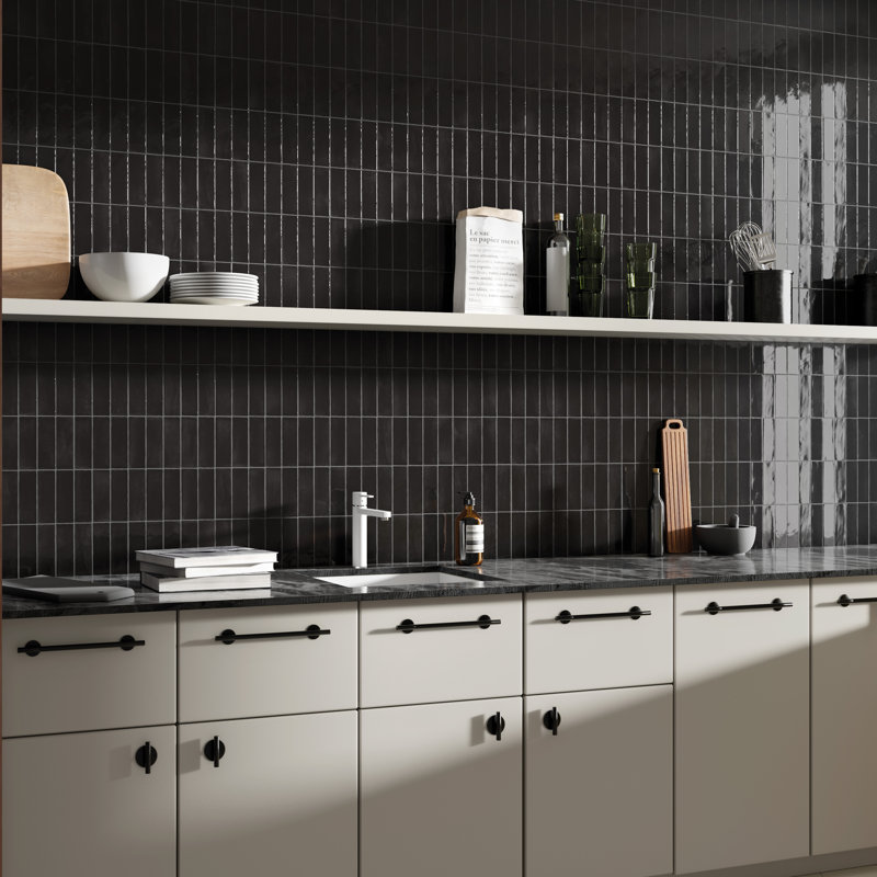 Coco 2" x 6" Porcelain Subway Wall Tile, Black Hat
