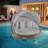 73" Tanning Pool Lounger Float With Retractable & Removable Canopy Spf50+ White