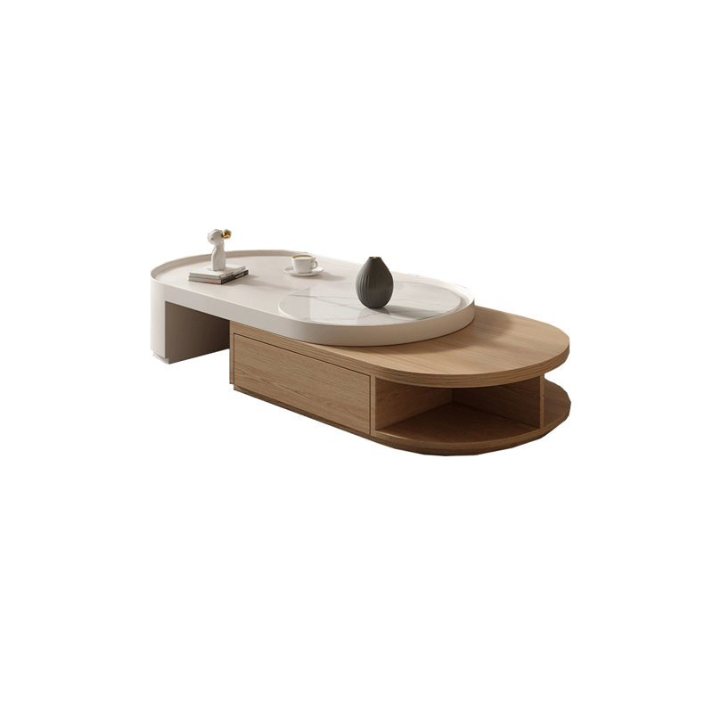 Table basse rétractable en bois, Brun orangé, Blanc