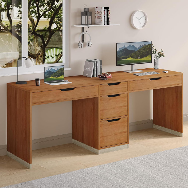 78 Inch Double Desk for Two People with 5 Drawers, Extra Long Computer Desk Writing Workstation (Incl. File Drawer) for Home Office