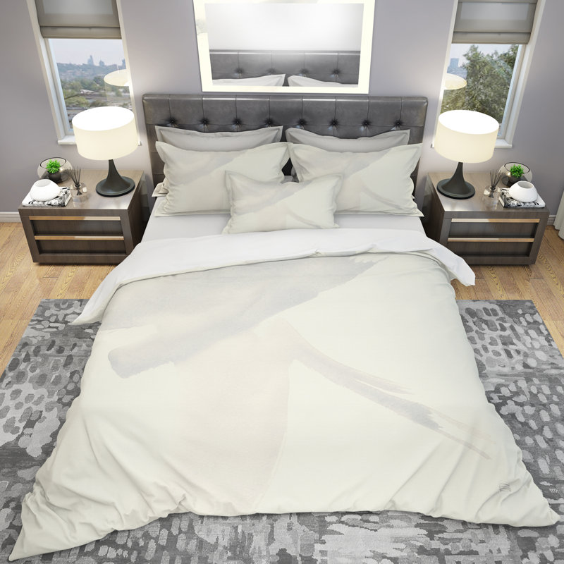 Ensemble de housse de couette en microfibre crème moderne et contemporaine, Housse simple + 1 taie décorative