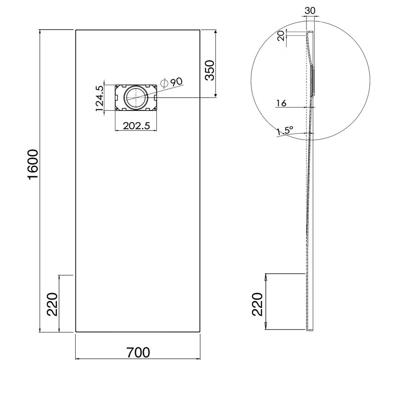 70mm W 0.3mm D Rectangular Shower Tray