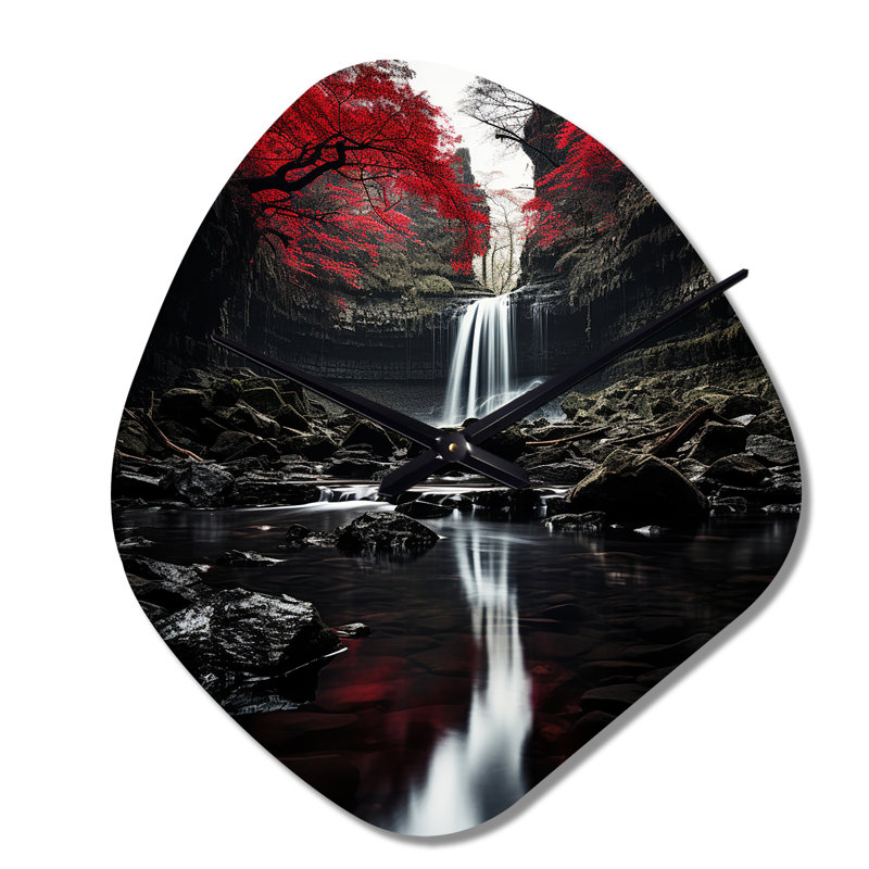 Grey And Red Waterfall Of Eternity II - Nebula Shape Unique Waterfall Wall Clock, Small