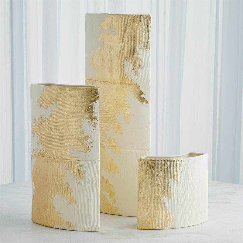 Splashy Gold Leaf Vase-Med, 9.75" H x 10.75" W x 4.25" D