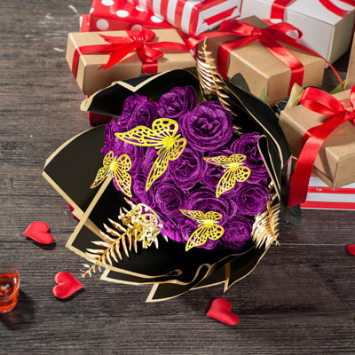 3 bouquets de roses scintillantes, bouquet de roses artificielles éternelles, convenant comme cadeau pour la Saint-Valentin, la fête des Mères, les anniversaires, les mariages et les fiançailles