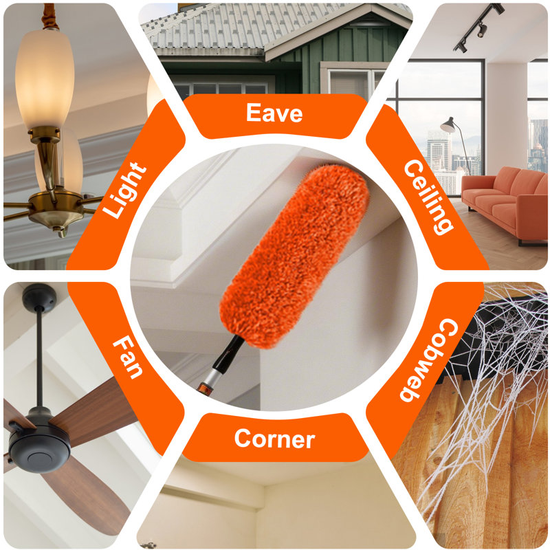 24FT Ceiling Fan Cleaner Duster, Ceiling Fan Blade Cleaner with Extension Pole, Washable & Replaceable Microfiber Feather Duster Kits