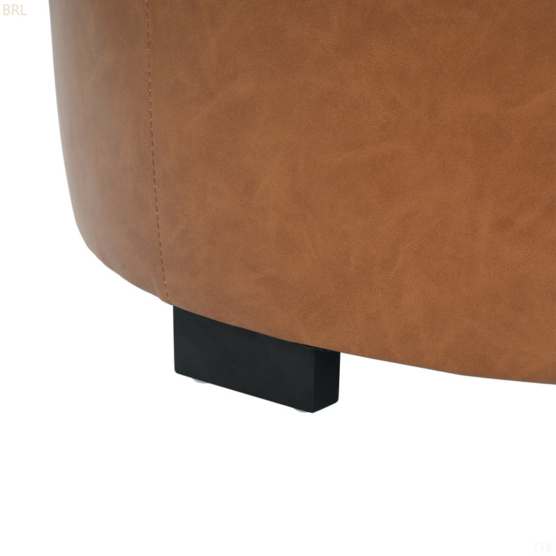 Upholstered Button Tufted Round Ottoman, Small Version