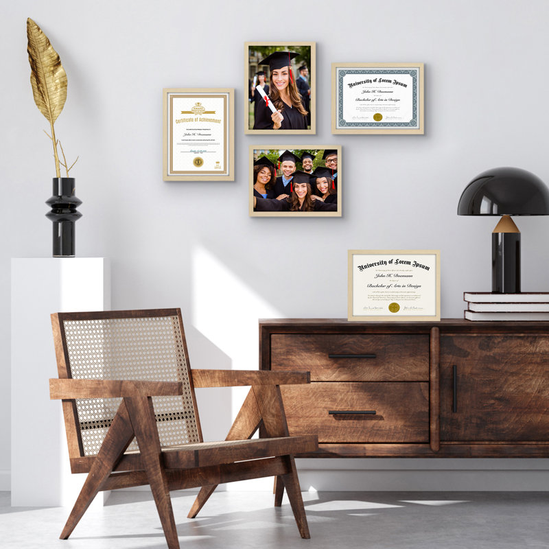 Cadre photo - Ensemble de 5 - Cadre photo avec plexiglas poli pour table et mur, L 8,5 po x H 11 po, Chêne naturel