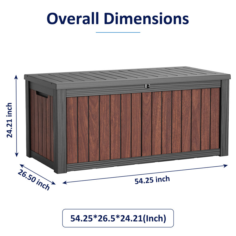 Coffre de terrasse 120 gallons en résine noyer cognac avec finition aspect bois