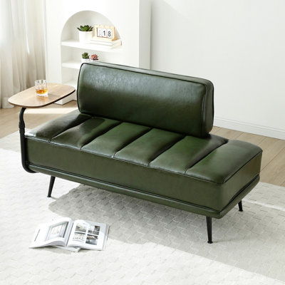 Banc de bout de lit moderne avec revêtement en similicuir vert avec table d'appoint, canapé pivotant sur 360 degrés, repose-pieds de hall d'entrée, banc de fenêtre avec pieds en métal