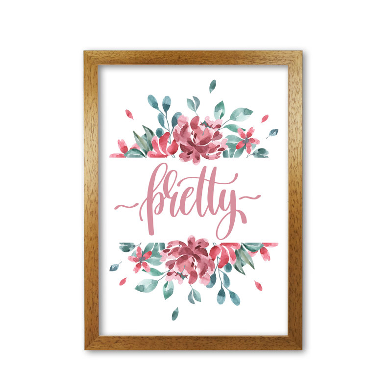 Pretty Pink Floral - Print, 42 cm H x 30 cm W x 5 cm D, Honey Oak Frame