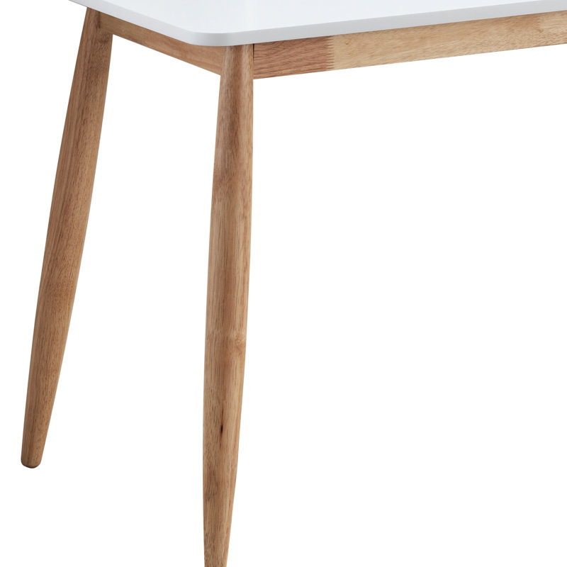Bureau blanc avec style Mid-Century moderne et bois d'hévéa 43 po x 23,6 po, bureau de 34,4 po avec pieds robustes et 3 tablettes de rangement pour l 43 po x P 23,4 po