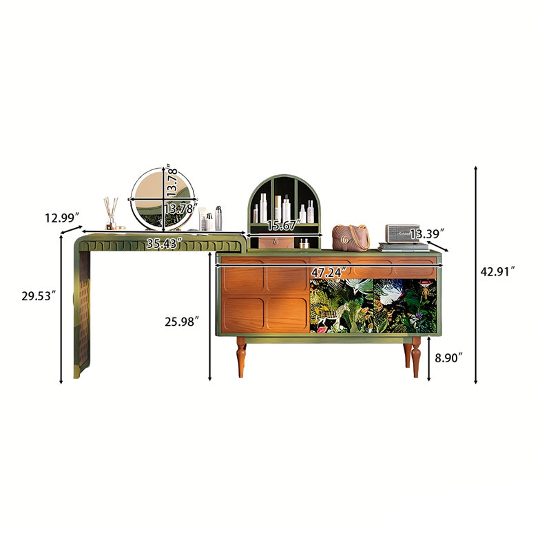 79.72"Green Minimalist Solid Wood Dressing Table