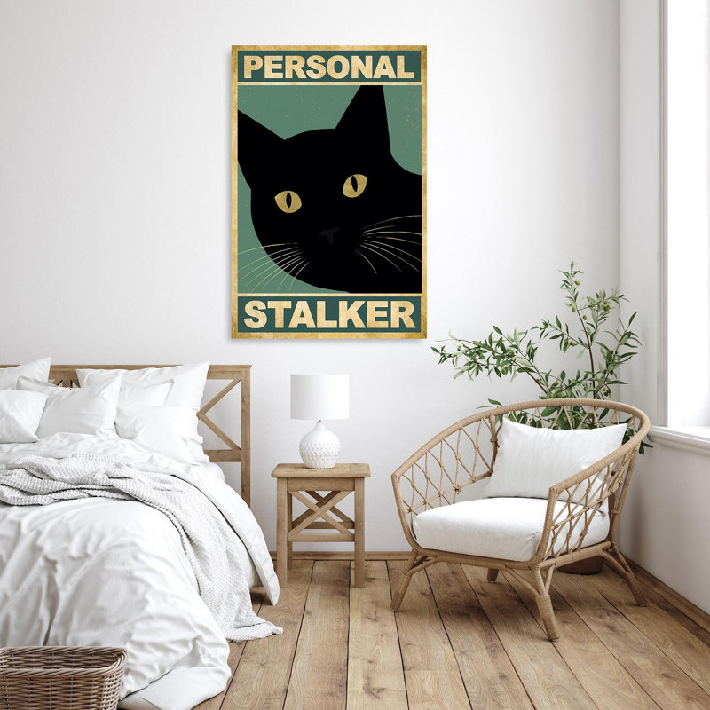 «Black Cat Personal Stalker» - 1 pièce Rectangle noir «Black Cat Personal Stalker», reproduction d'art graphique sur toile tendue