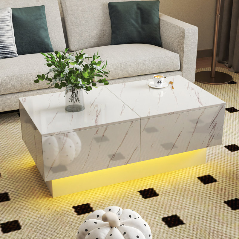 Table basse avec plateau coulissant, table centrale avec compartiment de rangement caché, table extensible pour le salon