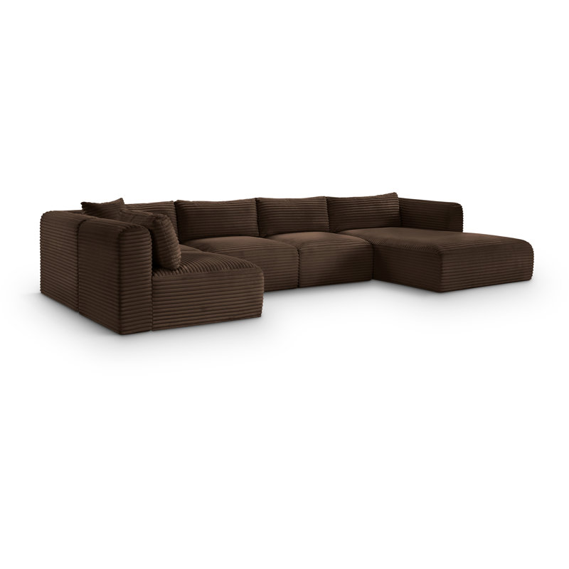 Canapé modulaire Carmean, Velours côtelé texturé brun, 3 sans accoudoirs, 1 méridienne, 1 coin