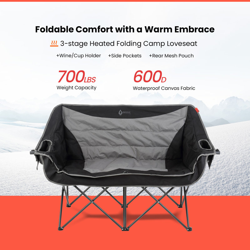 Heated Folding Loveseat, Black