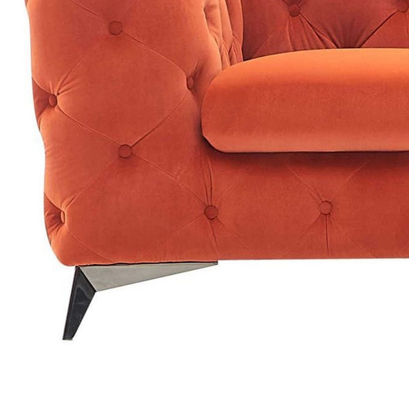 Soule - Causeuse transitionnelle en velours, H 30 po x l 74 po x P 40 po, Velours orange