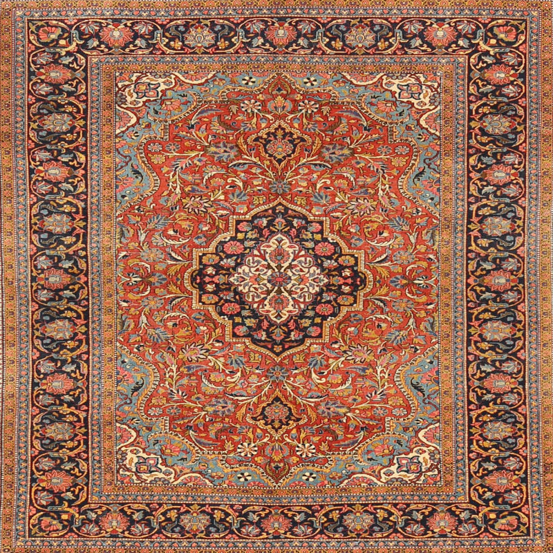 Tapis oriental brun Zunaira, Carré 7 pi