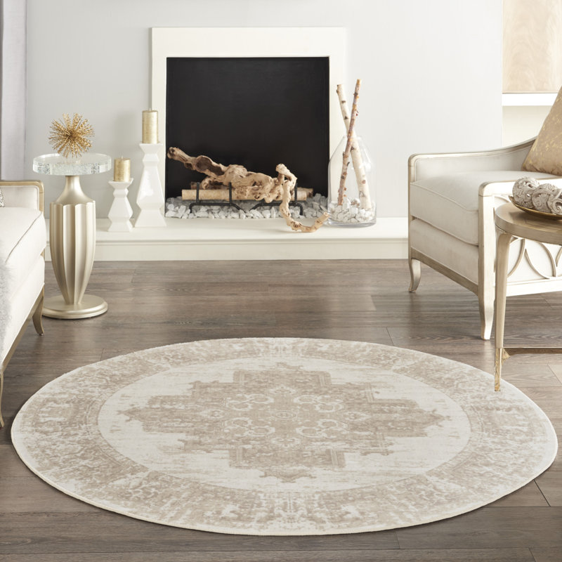 Burnie Oriental Ivory/Beige Area Rug, Round 8'