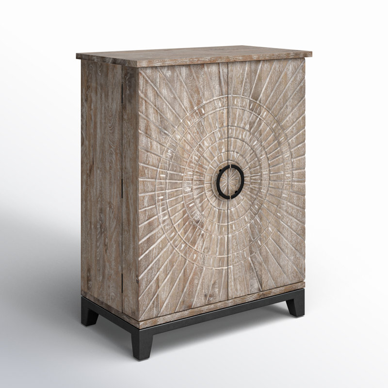 Viva Solid Wood Bar Cabinet, Iron/Beige/Black