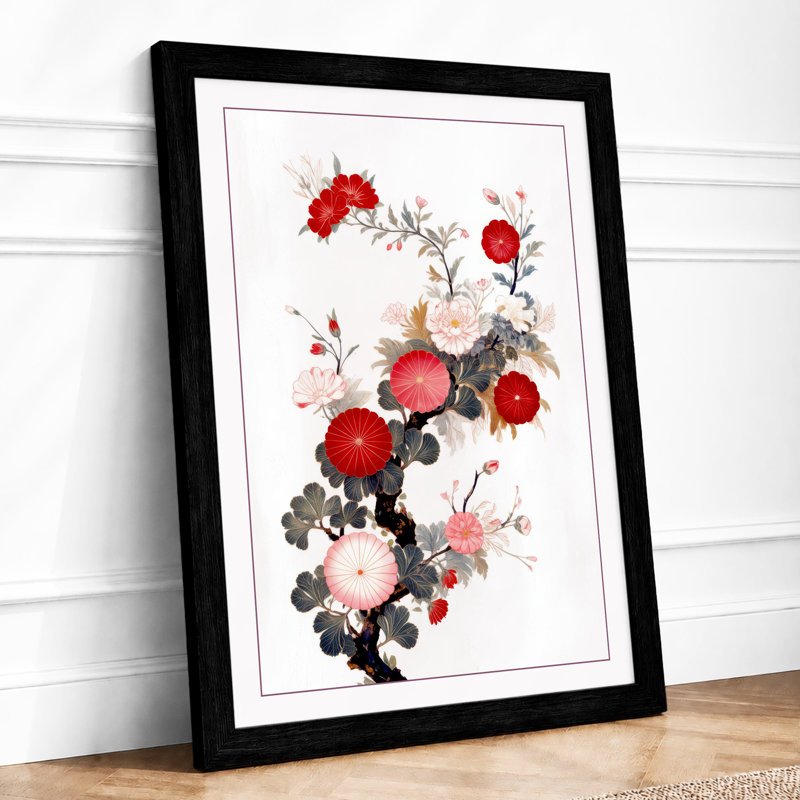 Roses And Pomegranates Botanical - Print, Black, A3 - 42.0 x 29.7 cm
