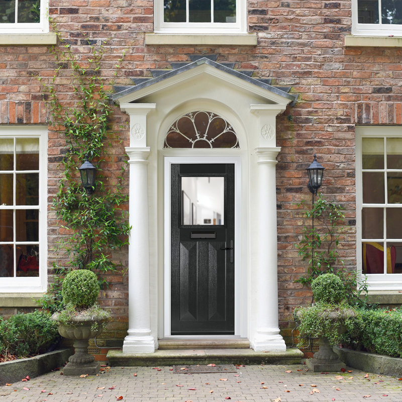 Crystal GRP Front door Eaton Slate Grey 920mm x 2090mm Open in Left hand Clear Glass, Left, Black, 89mm x 209mm