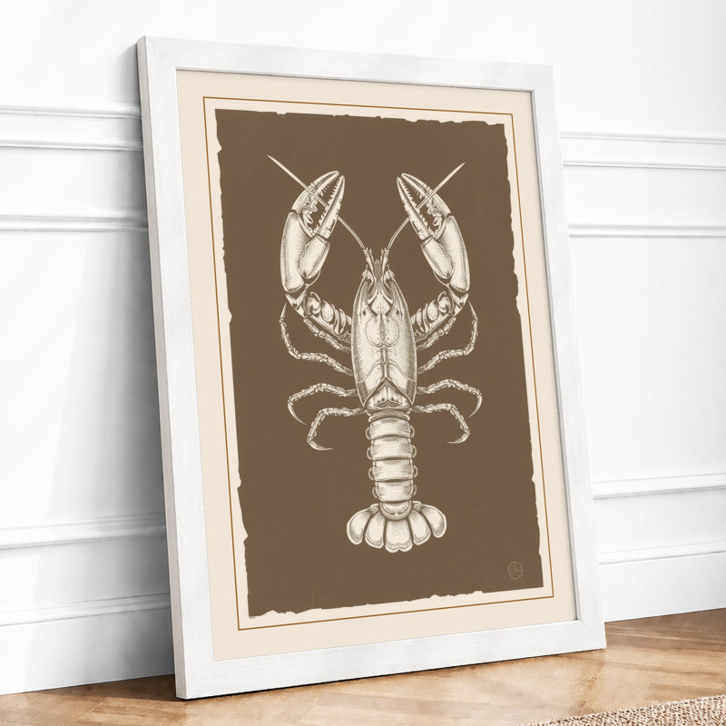 Lobster Study Botanical - Framed Print, A2 - 59.4 x 42.0 cm, White