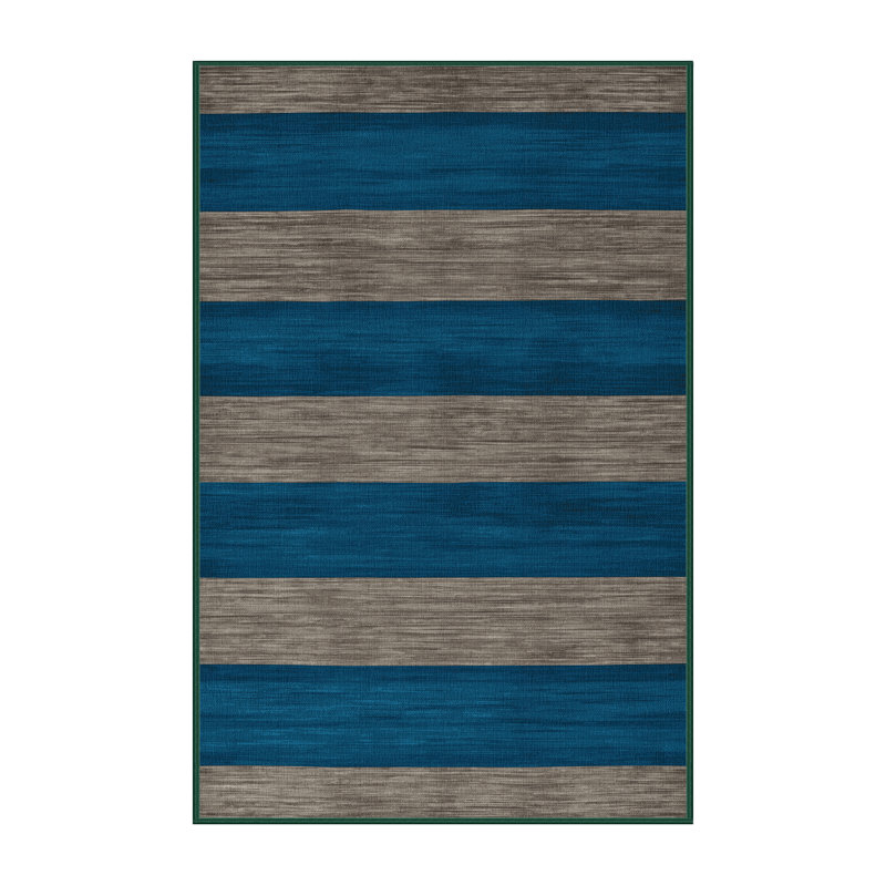 Machine Washable Horizontal Stripes Green Area Rug, Rectangle 5' x 7'