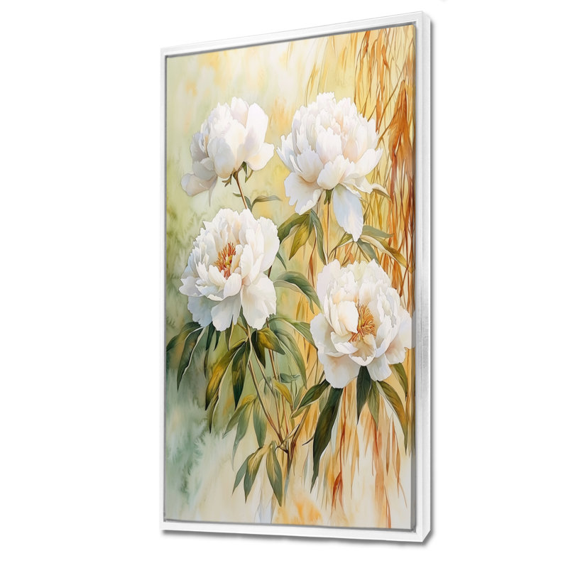 Carlinville, pivoines par le saule d'automne II - pivoines, reproduction d'art sur toile encadrée, H 60 po x l 28 po, Blanc