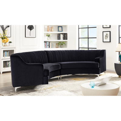 Black Velvet Curved - High Density Sponge Padding, Hardware Legs, Easy Assembly Kit Included In Midnight Color Solid Wood Frame, Sponge,
