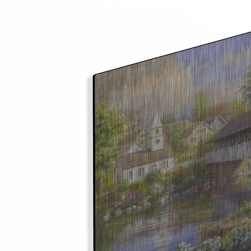  «Pittoresque pont couvert» par Nicky Boehme, art mural en métal, 24 po x 16 po, H 16 po x l 24 po