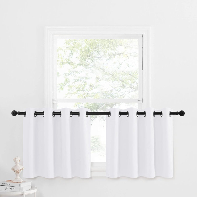 Blackout Small Window Valances, Rustic Farmhouse Curtains Grommet Top Thermal Insulated Window Drapes for Kitchen/Bathroom/Basement, 2 Panels.