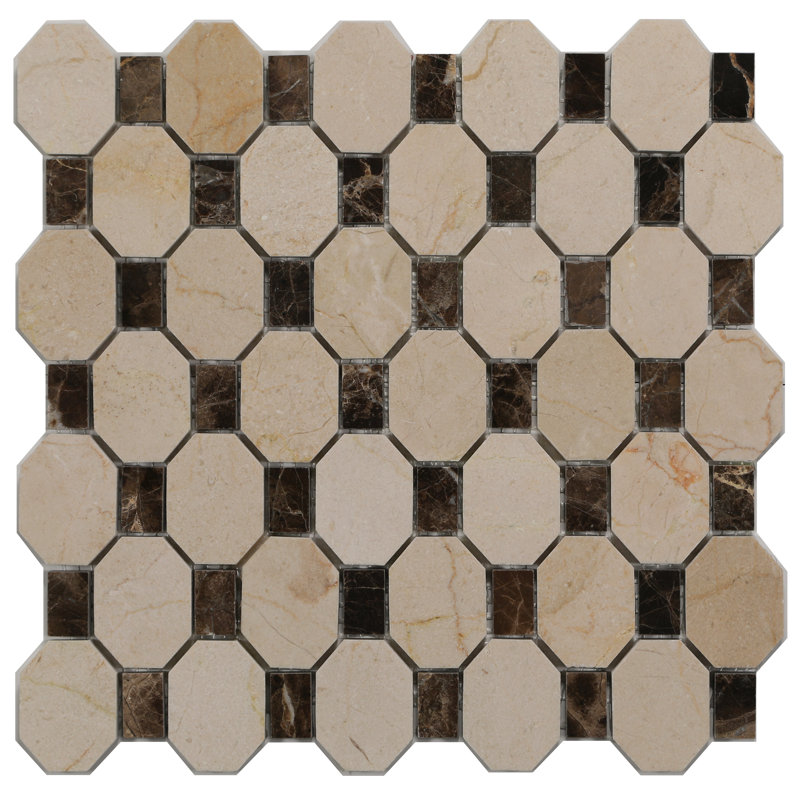 Marble Octagon and Dot Mosaic Wall & Floor Tile, Cream/White